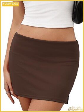 Nylon Spandex Mini Skort with Built-in Shorts Side Slit Low Waist